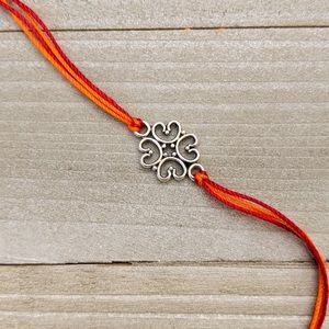 Set of 5 Red/Orange/Silver Thread Charm Bracelets